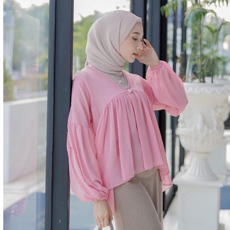 Blouse wanita best seller dealova ceruty babydoll / Blouse outer dealova V neck