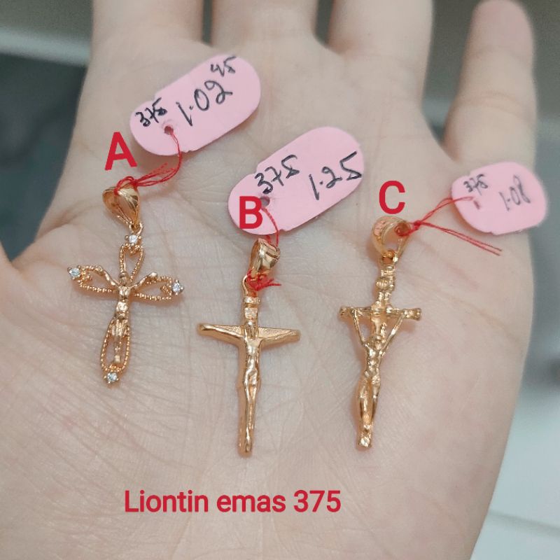 liontin salib emas 375