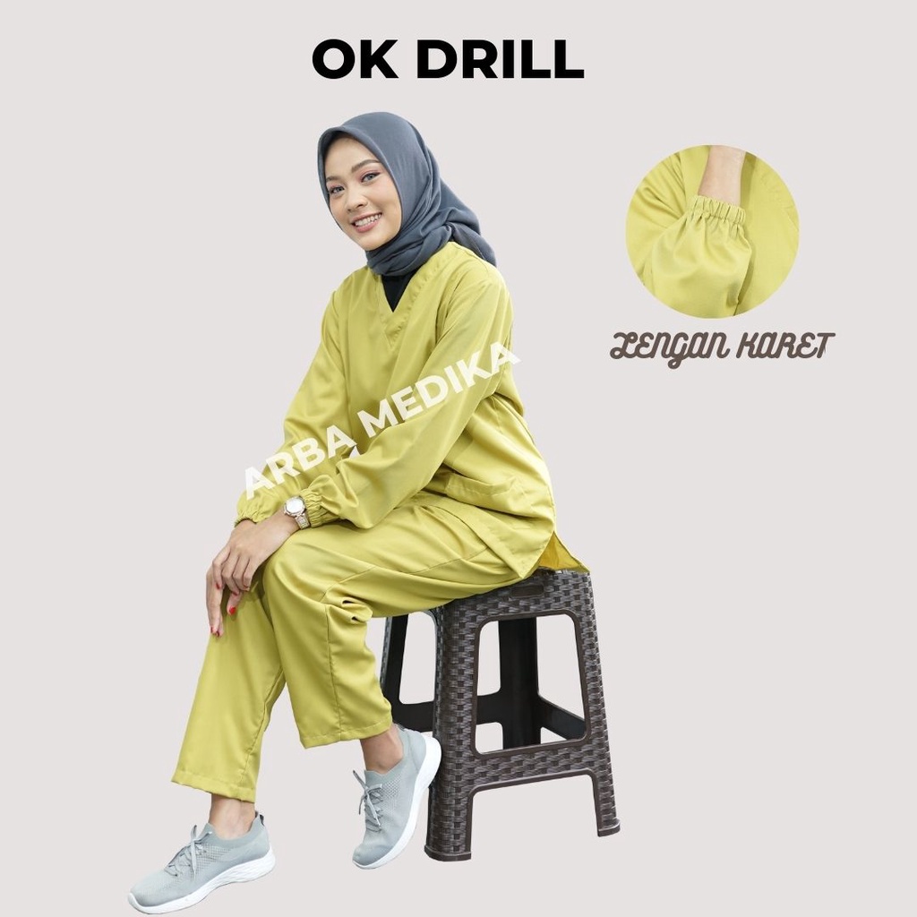 Baju OK OKA Lengan Panjang KARET Dokter Petugas medis Perawat Jaga PREMIUM DRILL PART 1