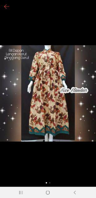Gamis Batik Daun Warna Size Standar Bahan Katun Mataram Primisima Adem Tebal Murah
