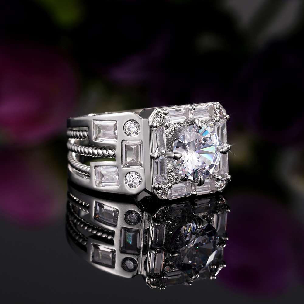 Cincin Berlian Platinum Rose Gold Pria Wanita Fashion Kristal Baja Titanium Perak Rings