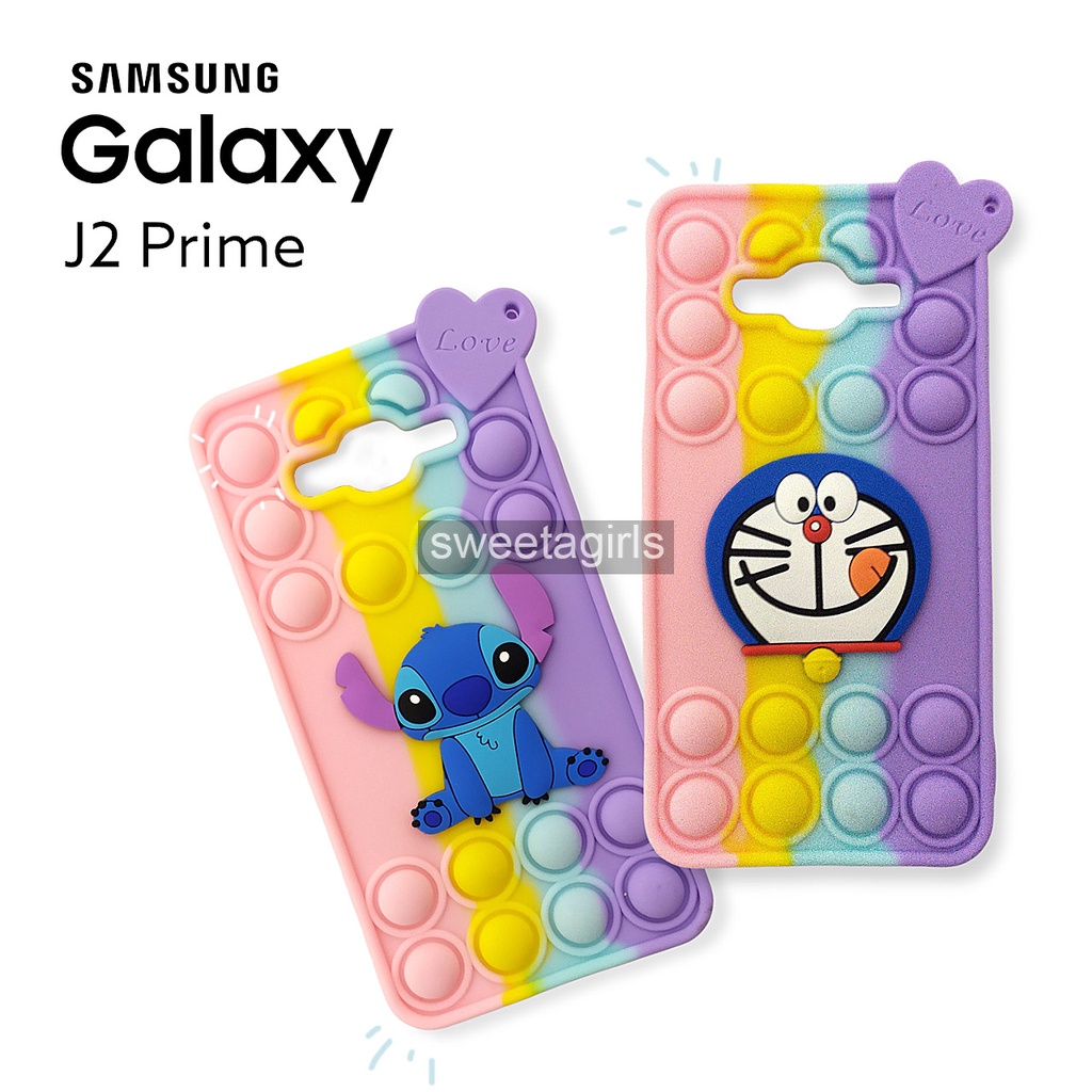 Case Pop It dengan Boneka 3D untuk Samsung Galaxy J2 Prime / Grandprime  model Doraemon - Hello Kitty - Stitch - Keropi - Kuda Poni - Softcase Warna Warni - Silicon