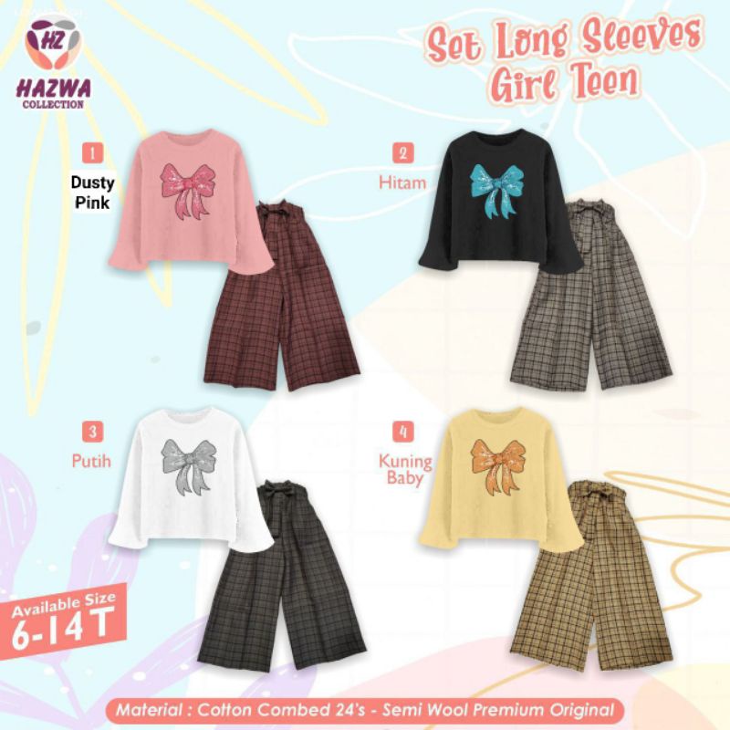 6-14T Setelan Set Long Sleeves Woll Pita Cute by Hazwa (Zainkids) / Setelan Tartan Anak Tanggung / S