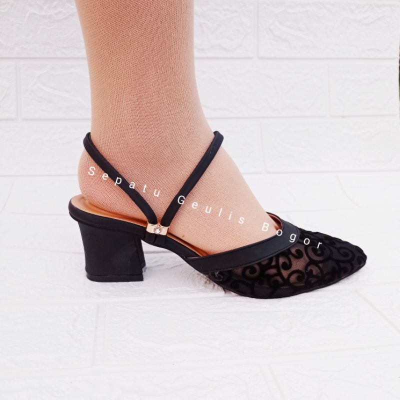 sendal brukat wanita terbaru hak tahu 5cm/heels pesta wanita sandal hak tinggi/sandal kondangan wedding shoes/sandal selop brukat wanita terbaru kekinian bisa cod bayar di tempat