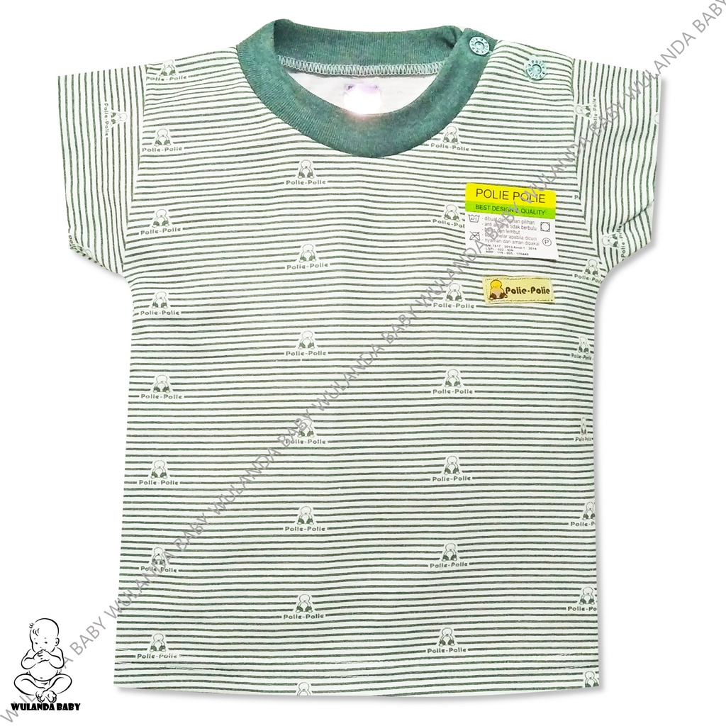 Wulanda 4 pcs baju kaus oblong anak bayi laki laki dan perempuan merek POLIE POLIE motif salur kancing pundak SNI atasan motif salur-3