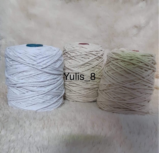 Benang katun berat 1kg Premium,NATURAL,PUTIH,BEIGE, Tali macrame size 4mm