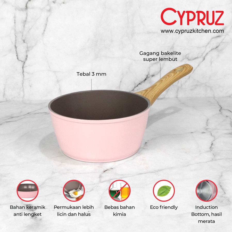 Sauce Pan / Panci Susu Anti Lengket Cypruz Pink Ceramic