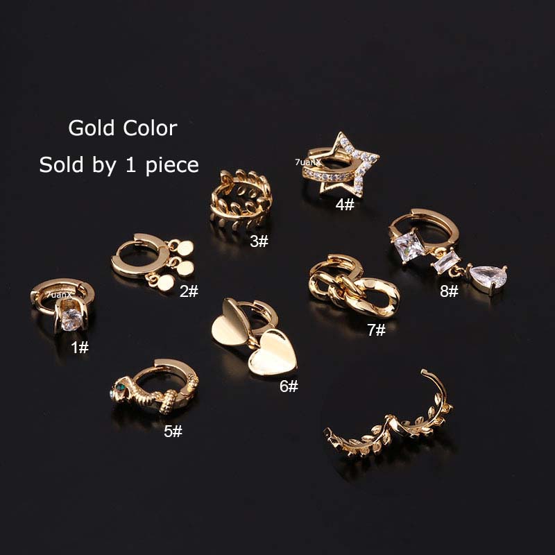 1pc Anting Tindik Tragus Hoop Helix Rook Bentuk Bintang Hati Ular Bahan Tembaga Hias Zircon