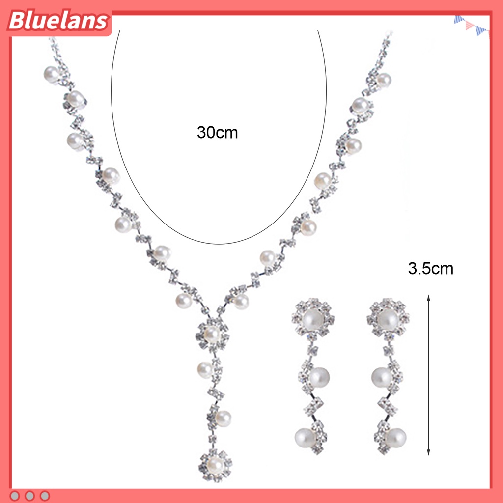 Bluelans 3Pcs Necklace Jewelry Set Faux Pearls Decorations Anniversary Gift Rhinestone Choker Necklace Dangle Earrings Set