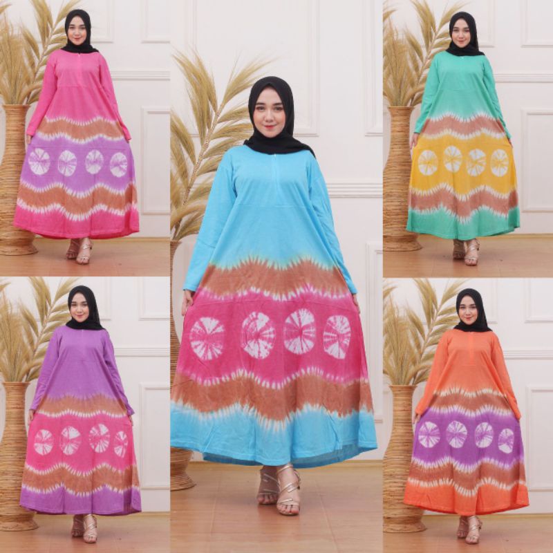 DASTER KAOS JUMBO MOTIF ABSTRAK LENGAN PANJANG RESLETING DEPAN BUSUI TIE DYE JUMPUTAN