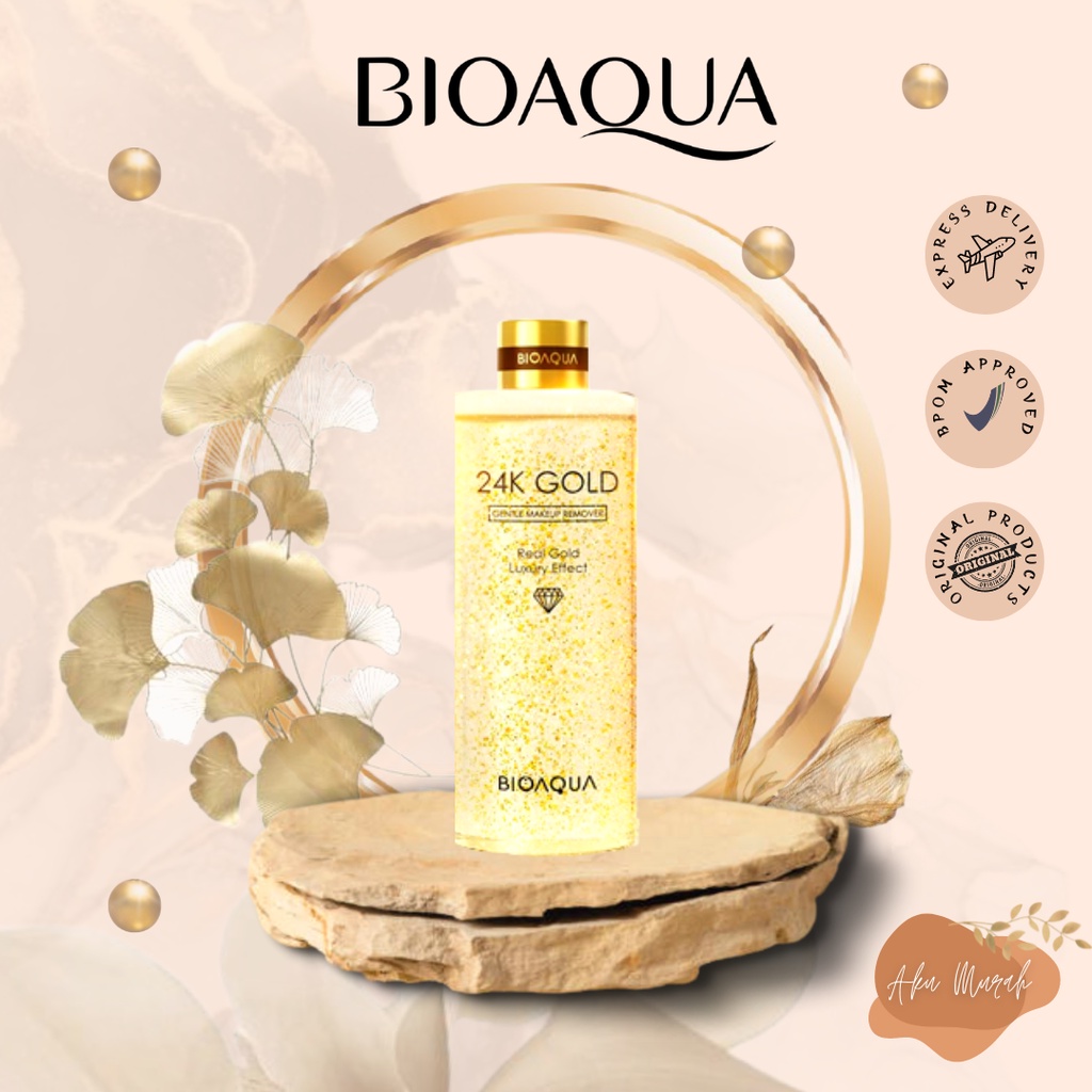 ✨ AKU MURAH ✨ Bioaqua 24K Gold Gentle Makeup Remover Micellar Water Lip &amp; Eye Makeup Remover For All Skin Type 300ml BPOM