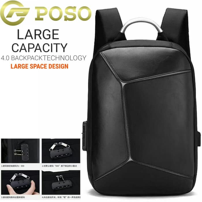 Tas Ransel POSO Backpack Anti Maling USB Port Charger TSA lock PS 3232