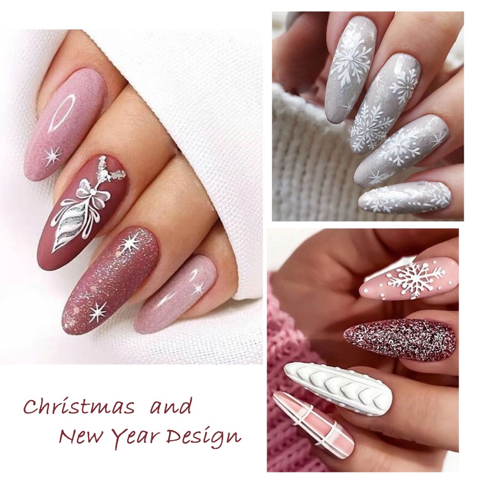 1 Sheet New Fashion 5D French Embossed Snowflake Snowman Christmas Design Nails Stickers / Manicure Art Decorations