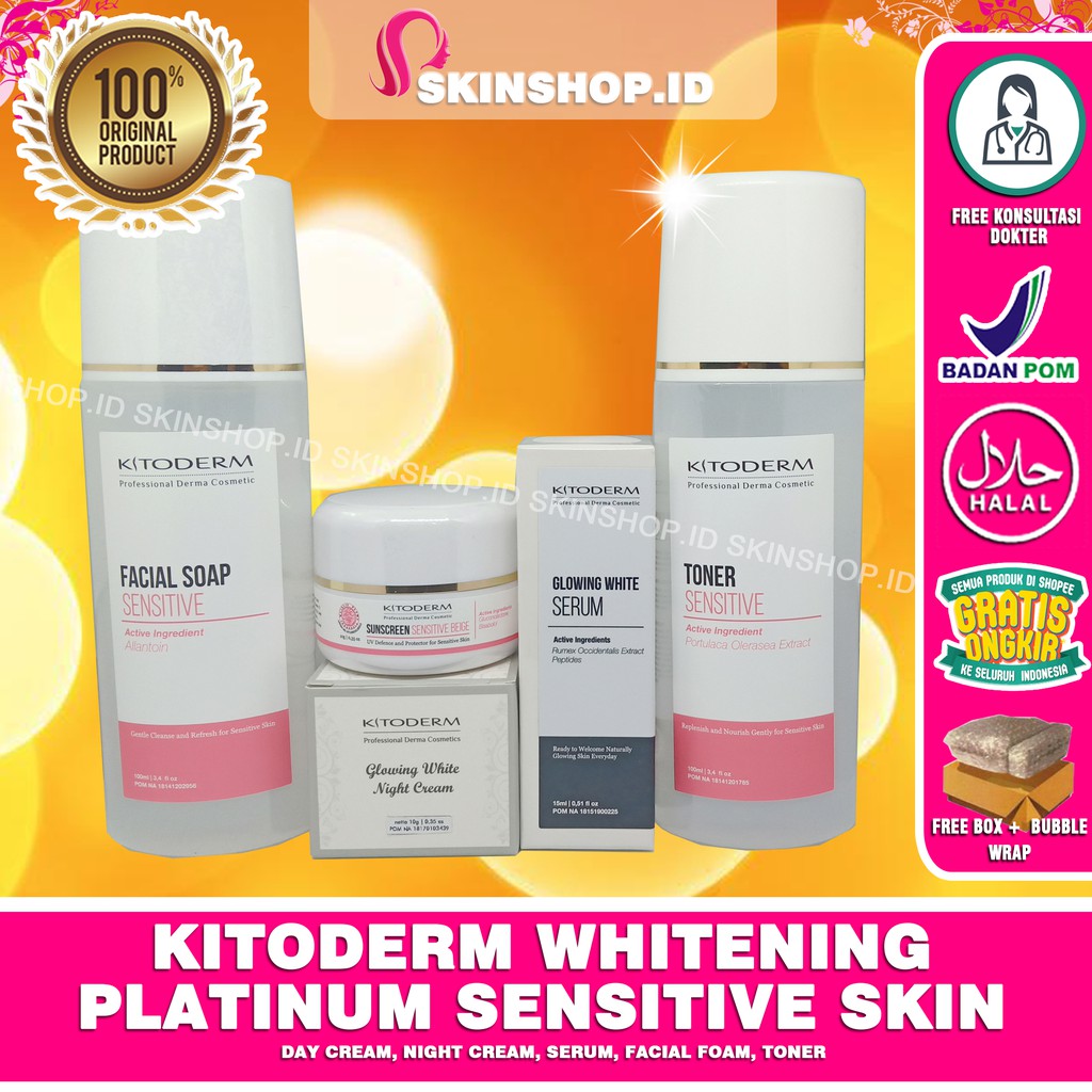 PAKET Kitoderm Whitening Platinum Sensitive Skin Ori / Paket Pencerah Kulit Sensitif isi 5 Aman BPOM