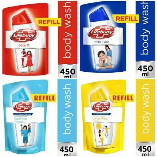 Lifebuoy Sabun Cair Refill 450ml - Cool Fresh, Total 10, & Lemon Fresh