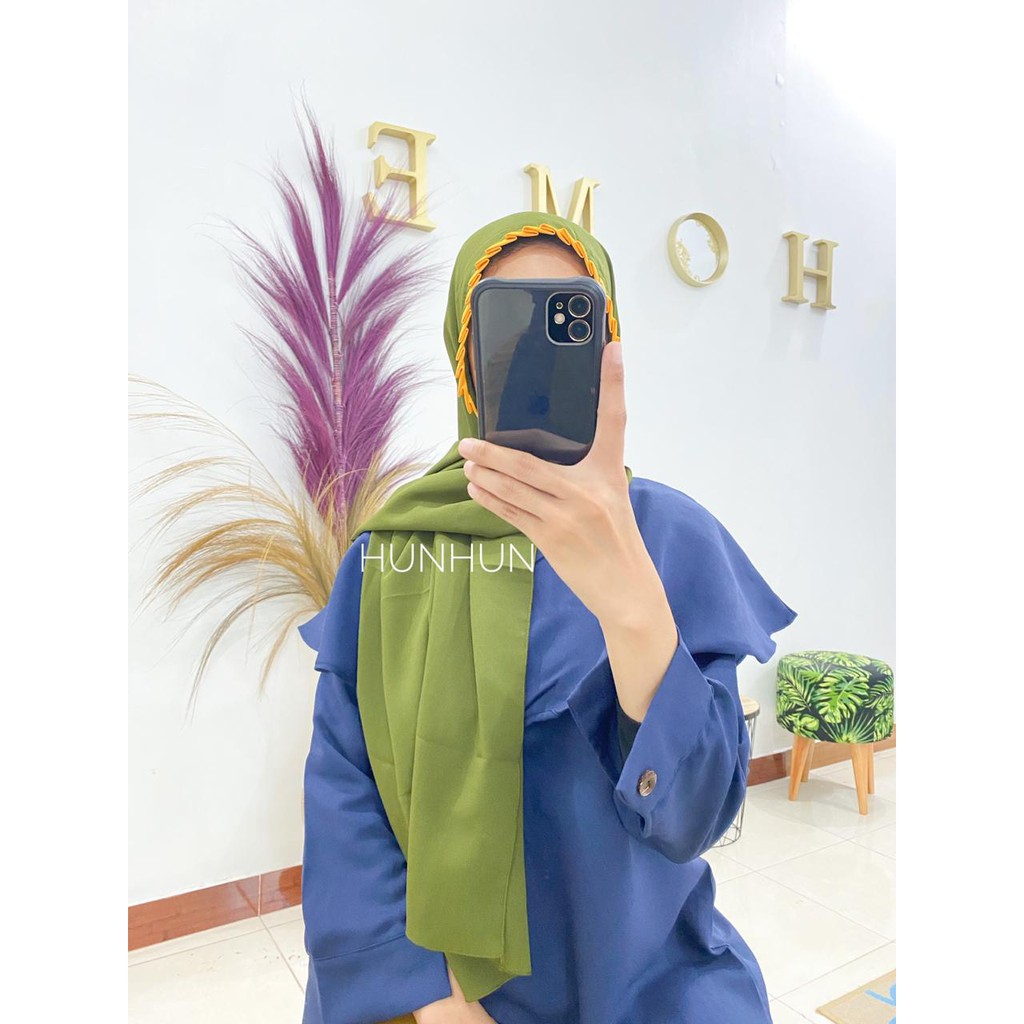 CANTIK KOMBI KCB PASHMINA TALI LIPIT INSTANT NON PED DIAMOND CREPE PREMIUM PASMINA PASTAN LIPIT-ARMY L. MUSTARD