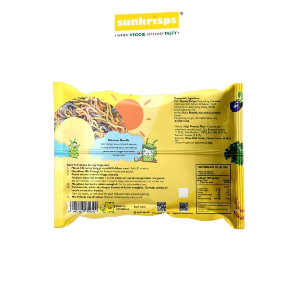 Sunkrisps Rainbow Noodle / Sunkrips Cheese Noodle / Sunkrisp Mie Keju Pelangi / Mi MPASI Anak 1 tahun+ / 45 g