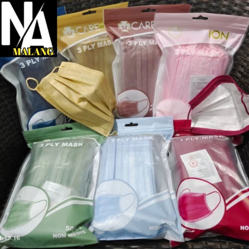 Masker CAREION 3Ply Earloop Premium Face Mask Warna Isi 50Pcs Embos CAREION