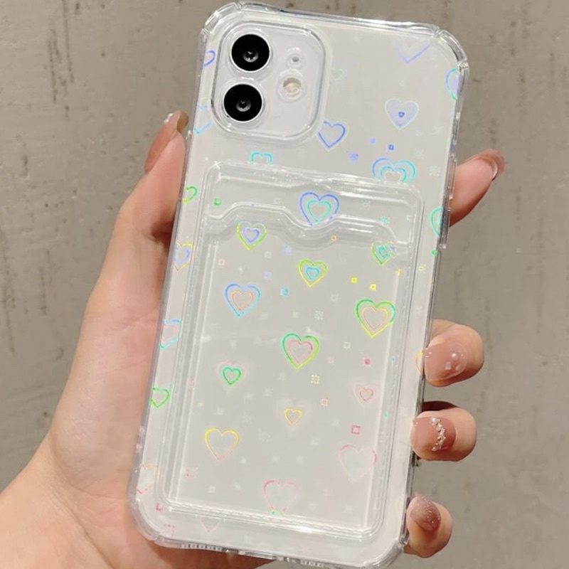 Soft Case TPU Transparan Motif Hati Untuk iPhone 11 12 13 Pro Max 6 6Plus 7Plus 8Plus XR X XS Max