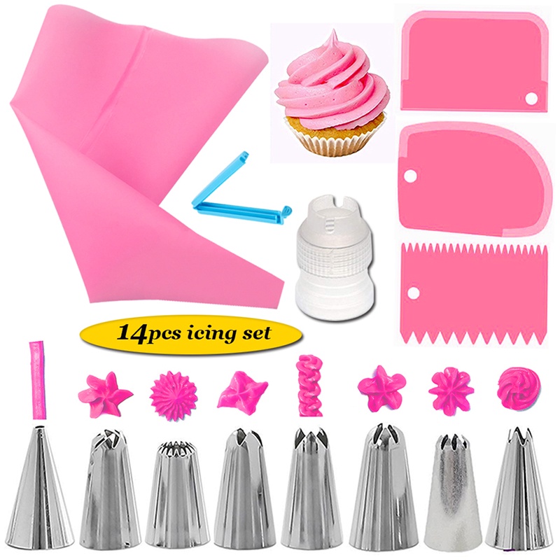 14pcs / Set Nozzles Tas Pengikis Kue Dapat Digunakan Kembali