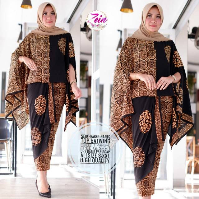 Seikha Set Paris Sogan/ Setelan Blus dan Rok Lilit Batik Sogan