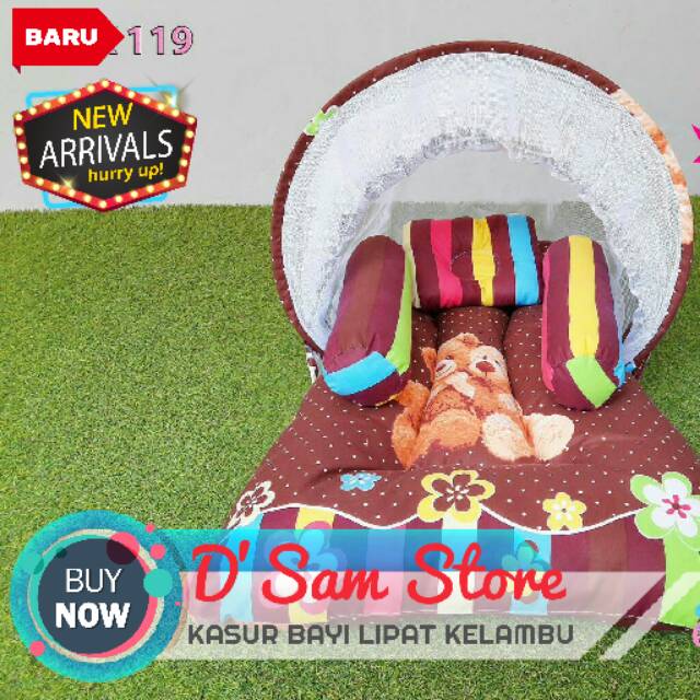 119 | Kasur Lipat Bayi Set Kelambu Karakter Panda Teddy Bear Toko Kado Lahiran Free Bantal Guling