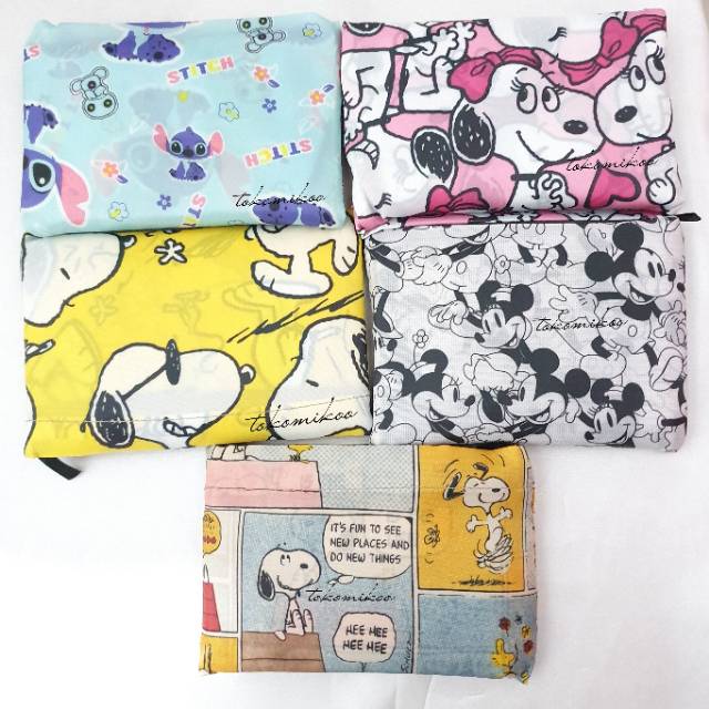 Tas belanja lipat / folding bag Snoopy Mickey Minnie Cinnamoroll Stitch Pompompurin Tsum Labubu