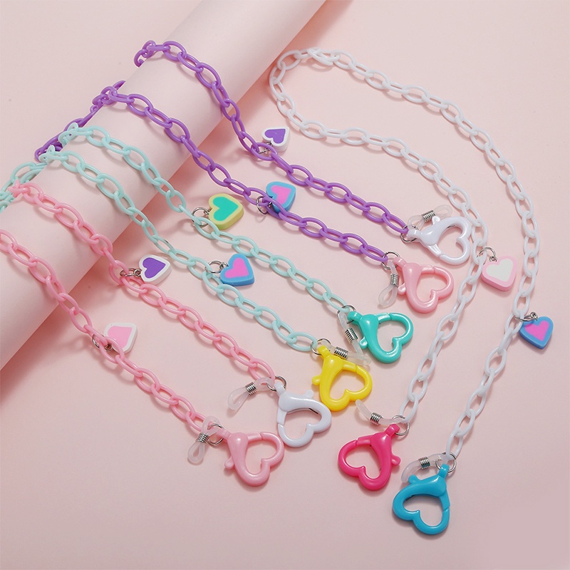 Fashion Acrylic Heart Mask Lanyard Chain Lanyard Anti-Lost Face Mask Kalung Kacamata Rantai Aksesoris