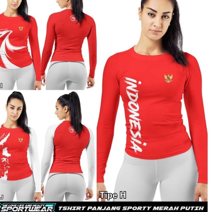 Harga Spesial.. Tshirt Panjang Merah Putih AB Sportwear
