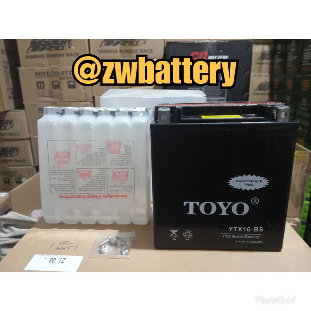 Aki Moge Harley Davidson TOYO YTX16-BS MF AKI KERING 12V 16Ah