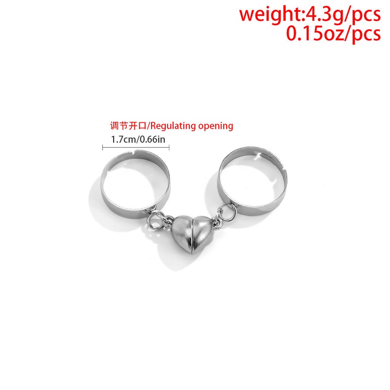 2pcs / set Cincin Magnetik Adjustable Bentuk Hati Untuk Pria Dan Wanita