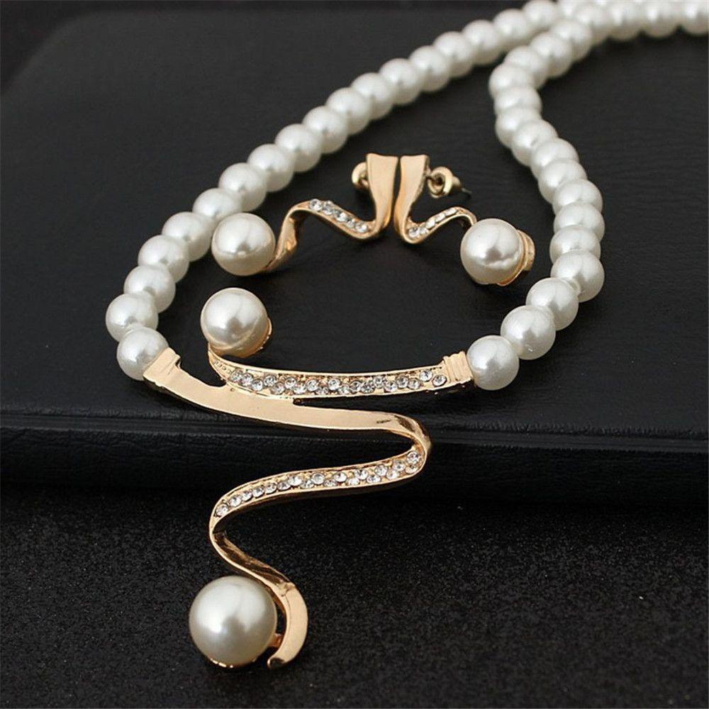 Lily Pearl Kalung Set Gadis Simulasi Mutiara Rantai Emas Necklace Chain
