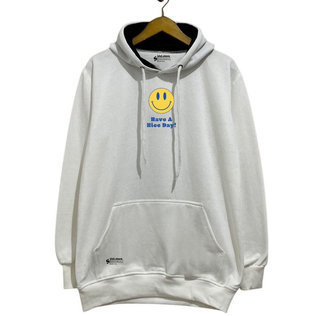 Sweater Hoodie Aesthetic Pria Wanita Original Distro Have a Nice Day Warna Putih Katun Flece Tebal Premium