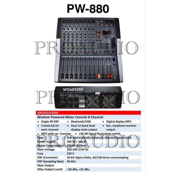 Power Mixer 8 Channel Wisdom PW880 PW 880 USB BT Original