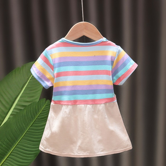 RAINBOY Setelan baju dress Kaos dan rok anak bayi lucu karakter imut - Rainbow, M