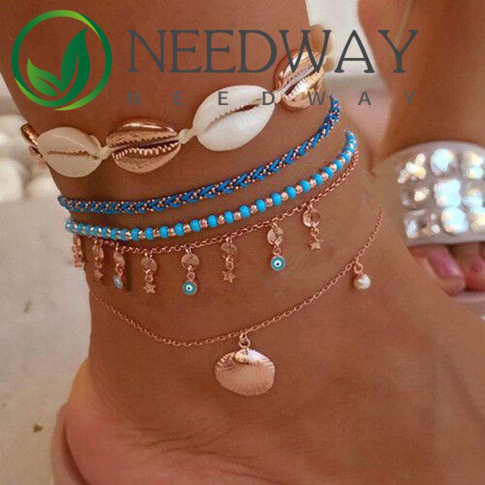 Needway  Adjustable Female Ankle Chain Cute Shell Bohemia Anklet Women Korean Summer Bead Jewelry Gift Barefoot Chain Beach Jewelry