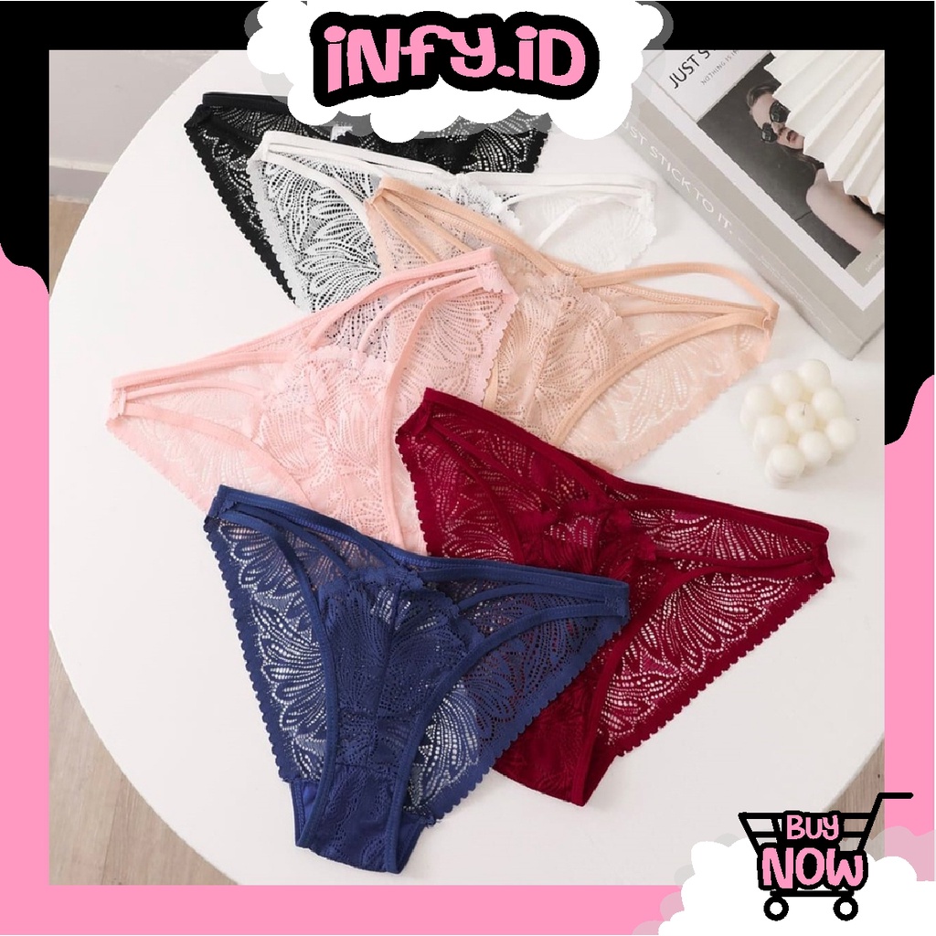 INFY - Floral Lace Thong Panty / Sexy Gstring Lingerie G-string CD Hot Cheeky Briefs Celana Dalam Wanita G String Renda B087