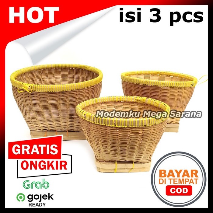 Tenggok Jamu Bambu Tempat Sayur Wadah Nasi Multi Fungsi - Isi 3 pcs