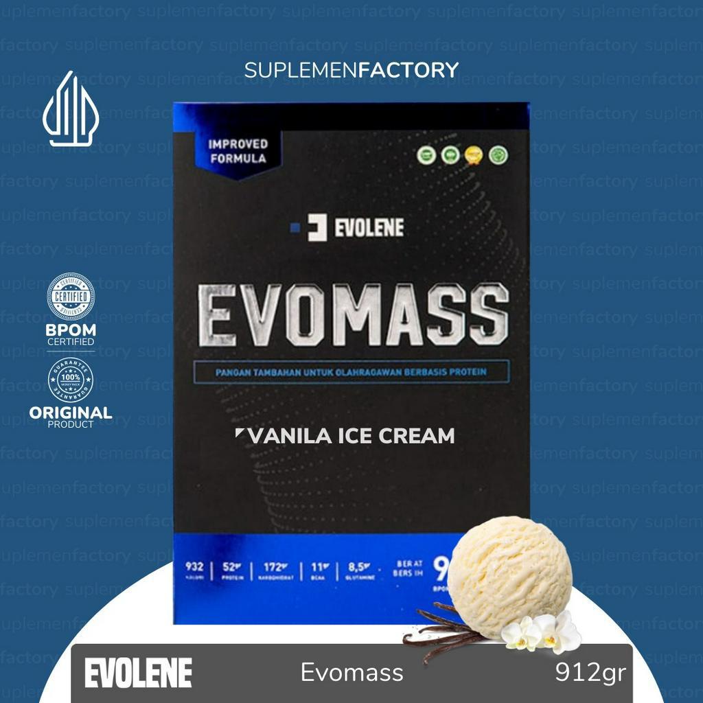 Evolene Evomass Evo Mass 912 gram 912gram Gainer Suplemen Fitness