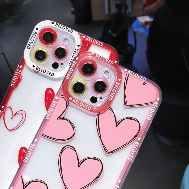 Soft Love Heart Transparent Phone Case For iphone 11 12 13 Pro Max X XS max XR 7 8 Plus SE 2020 Bumper Shockproof Back Cover