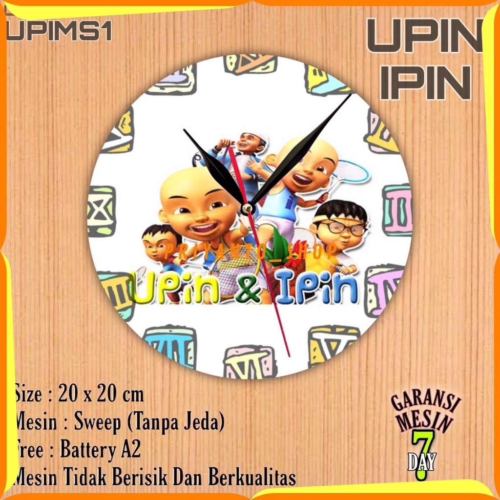 Jam Dinding Karakter Kartun UPIN IPIN Mesin Halus Tidak Berisik