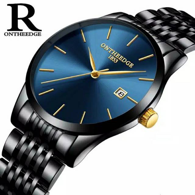 Jam Tangan ONTHEEDGE Quartz Bisnis Anti Air dengan Kalender Strap Stainless Steel untuk Pria