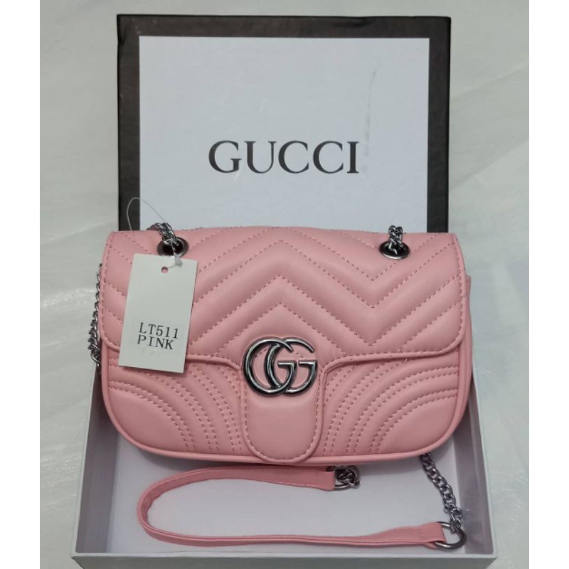 Tas Selempang / Sling Bag Gucci Marmont Pink Premium Free Box