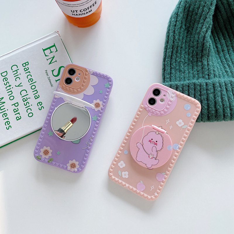Cute Dinosaur Mirror Soft Case OPPO A9 A5 A31 A53 A33 2020 A83 A3S C1 A7 A5S A12 A11K F9 A52 A92 A57 A39 A15 A15S A16 A54 A74 VIVO Y91 Y93 Y95 Y91C Y11 Y12i Y12 Y15 Y17 Y19 S1 Pro Y83 Y81 Y50 Y30 Y30i Y20 Y20S Y12S-6