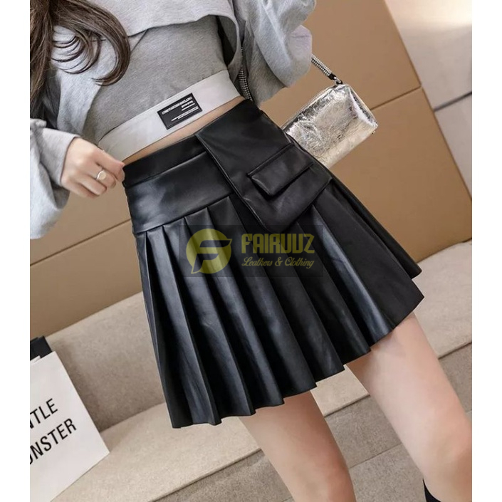 NEW UPDATE : Rok Kulit Rok Mini Kulit Model Tenis Girls Korean Highwaist Skirt Rok Serut Rok Lipit R