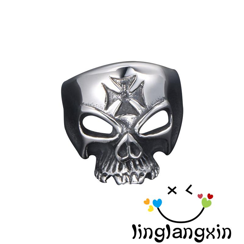 Llx-cincin Titanium Steel Desain Tengkorak Hollow Gaya Punk Vintage Untuk Unisex