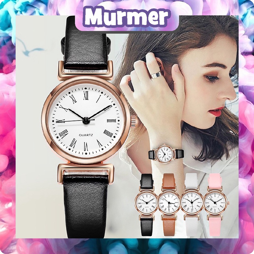 MurmerOfficial Jam Tangan Analog Quartz Wanita Kecil Tali PU Leather Korean Style Fashion Import JT047