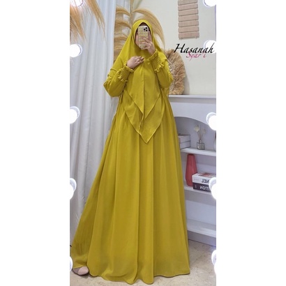 Gamis syari hasanah bahan ceruty baby doll premium full furing / busui / resleting-7