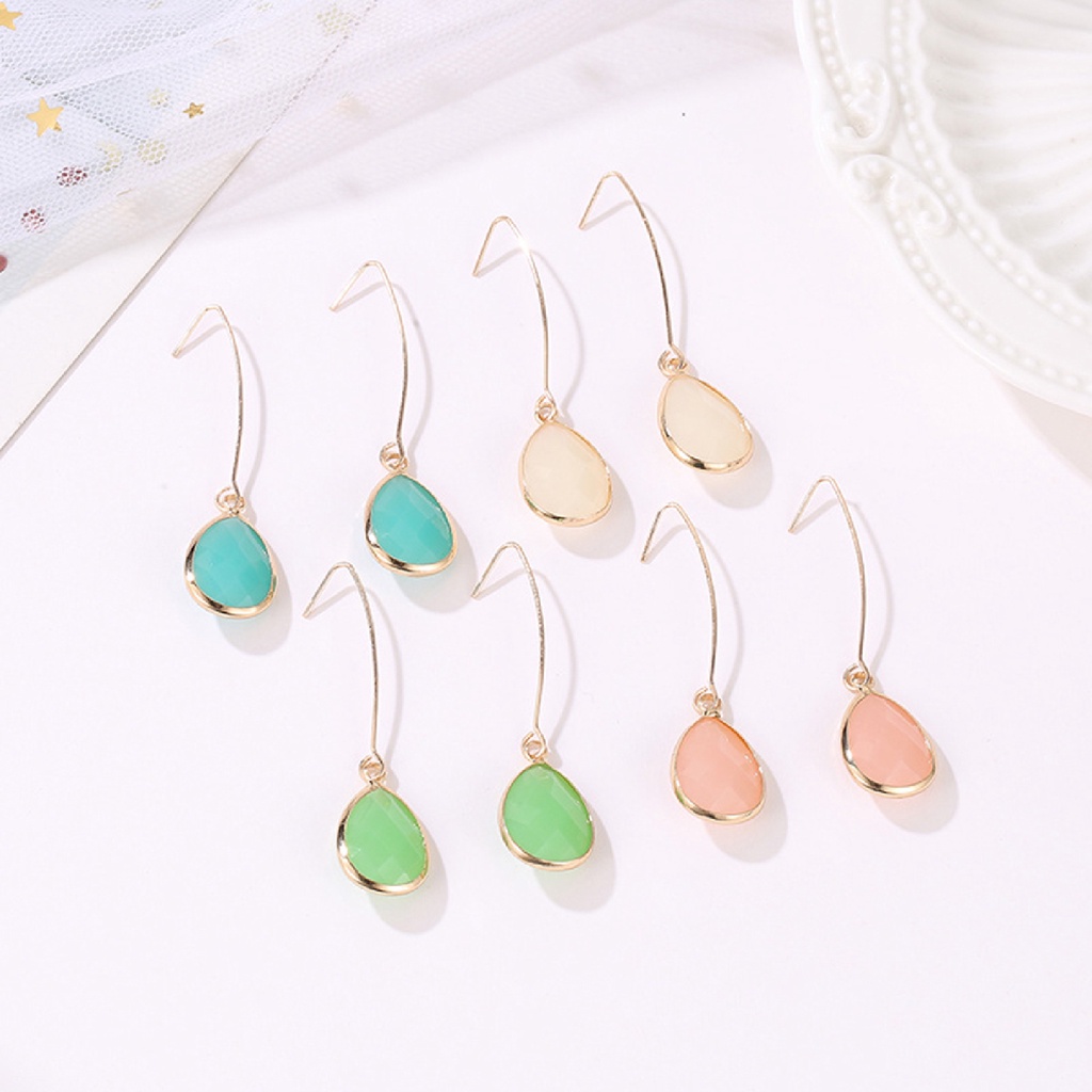 Hu Hu Hu Hu Hu Alat Bantu Pasang Kacamata♡ 1 Pasang Anting Kait Gantung Desain Tetesan Air Hias Batu Permata Imitasi Multi Warna Untuk Wanita