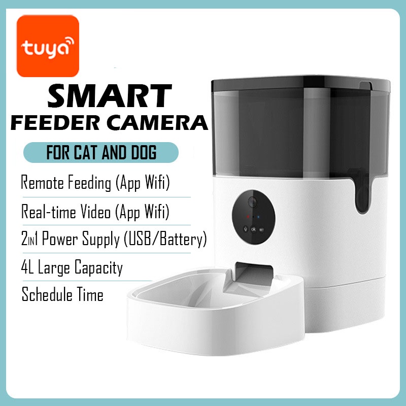 Tuya Smart Camera Automatic Pet Feeder Dispenser Makanan Anjing/Kucing